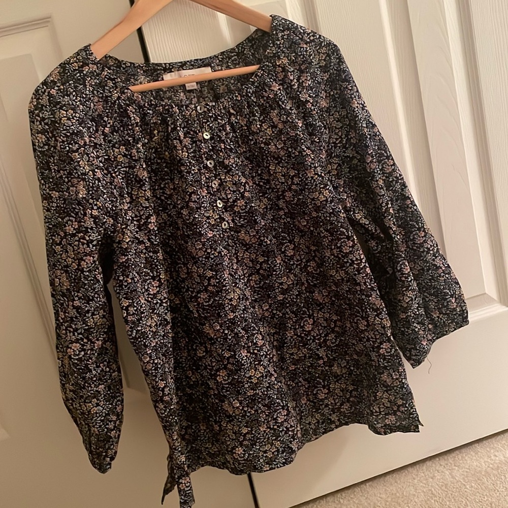 Loft Floral Pleated Blouse with Cute Buttons